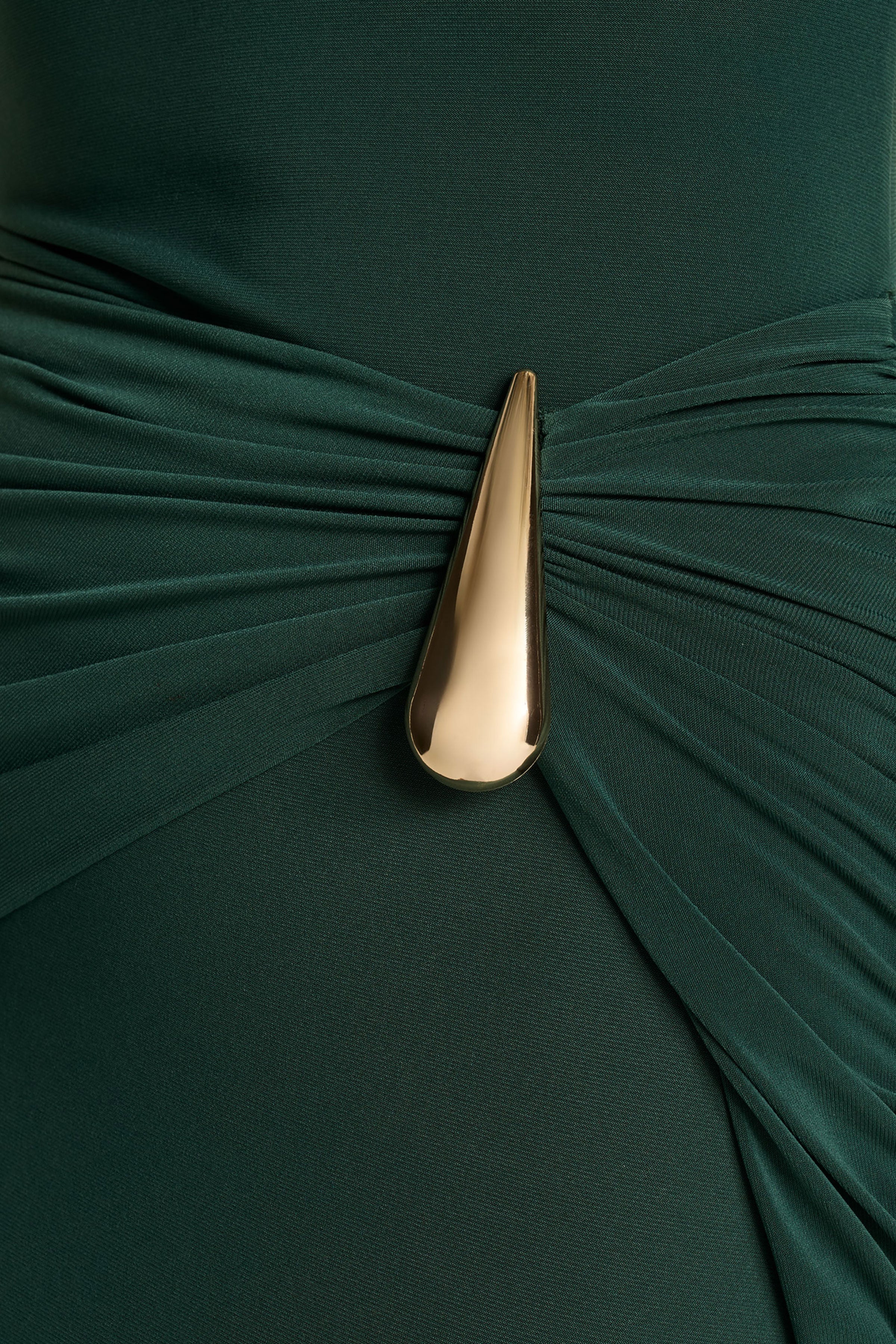 Solarium Dark Green Long Sleeve Maxi Dress With Gold Detail