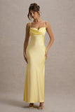 Eimear Lemon Satin Draped Sweetheart Maxi Dress