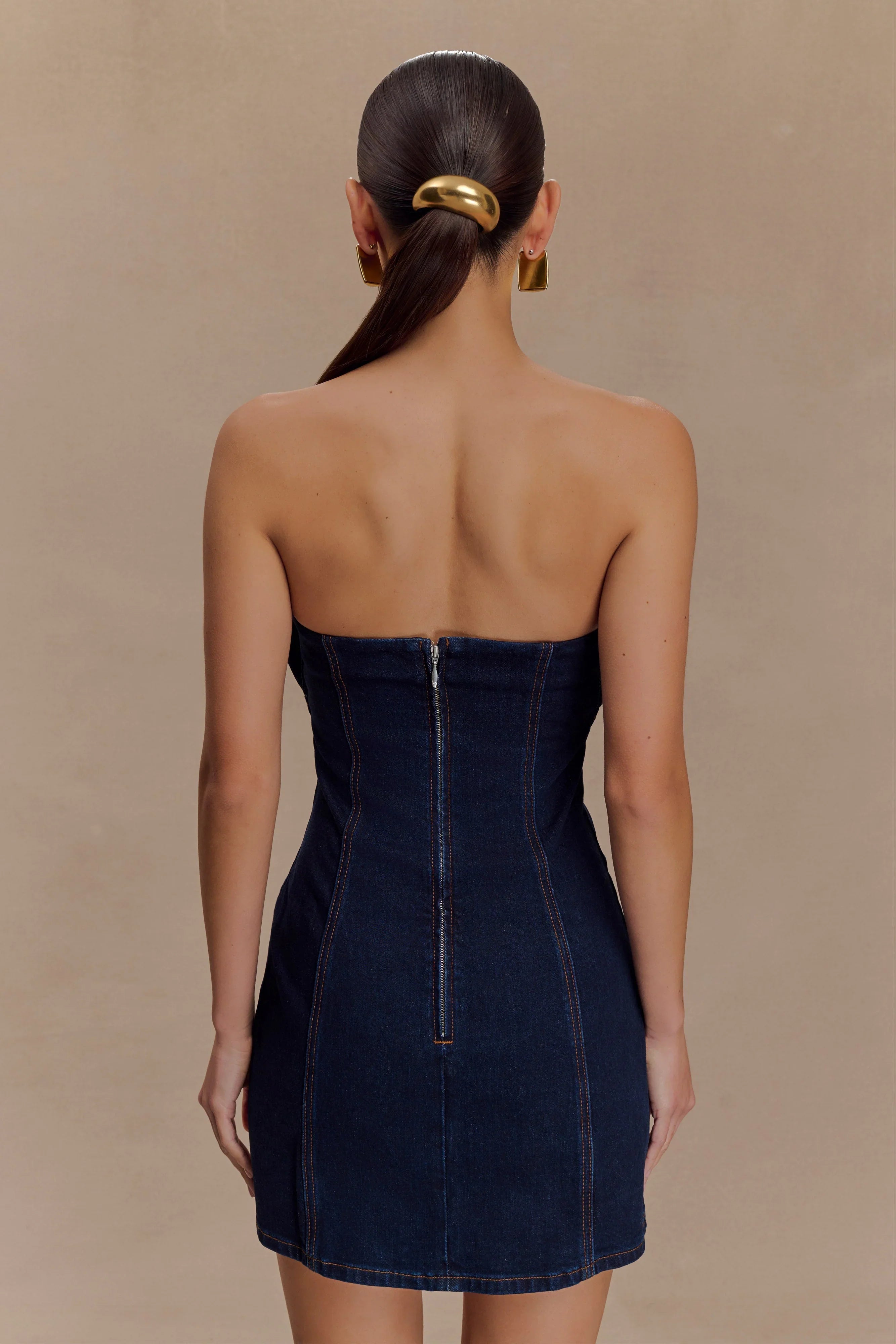 Raesha Frill Denim Mini Dress Indigo Blue