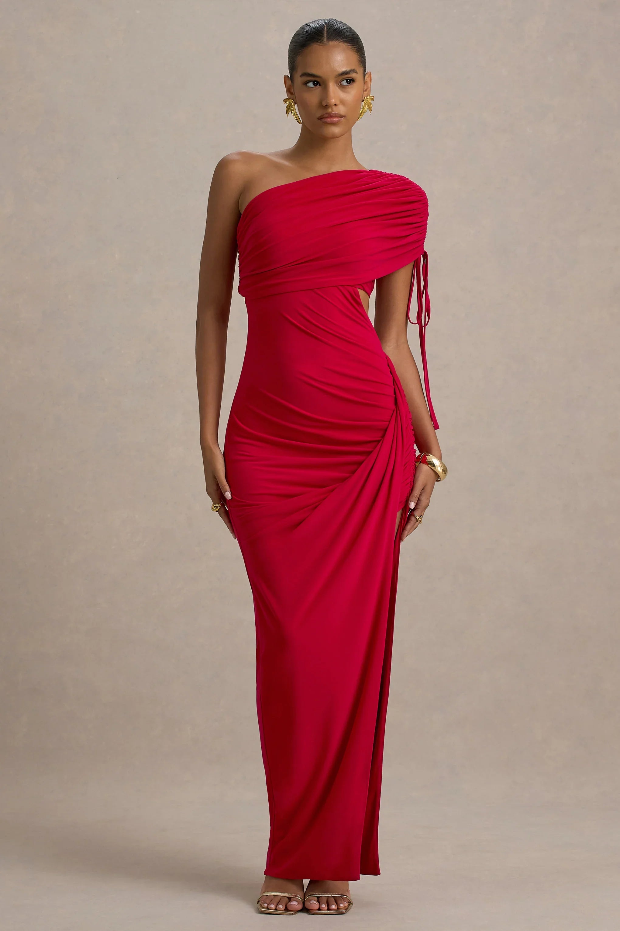 Trance Red Asymmetric Maxi Dress With Split
