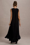 Hazelle Black Chiffon A Line Ruffled Maxi Dress