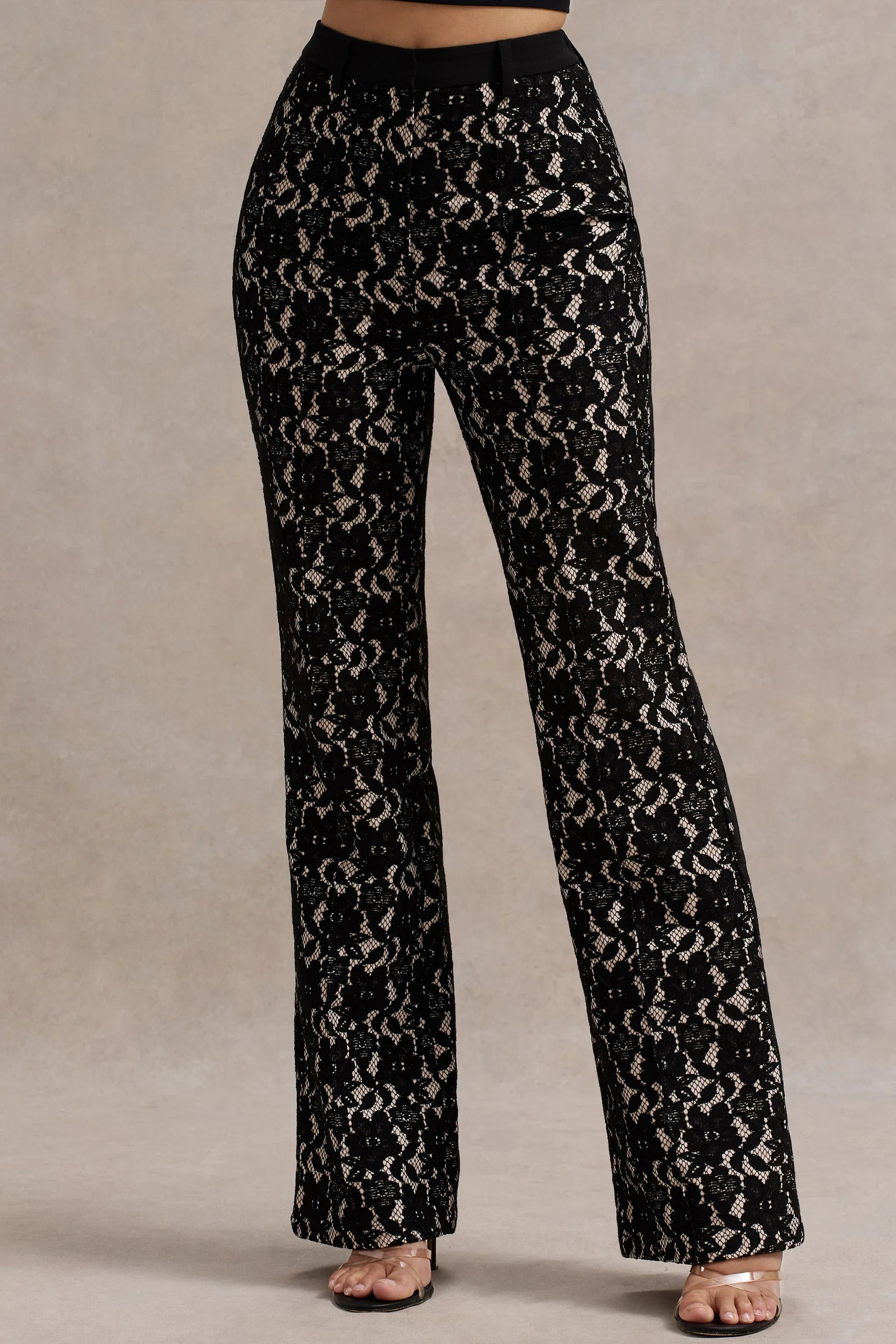 Jordanne Black Lace Flared Leg Trousers