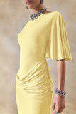 Emerelle Lemon Wide Neck Maxi Dress With Sash And Draped Detailing