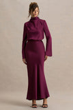 Celina Burgundy Satin High Neck Maxi Dress