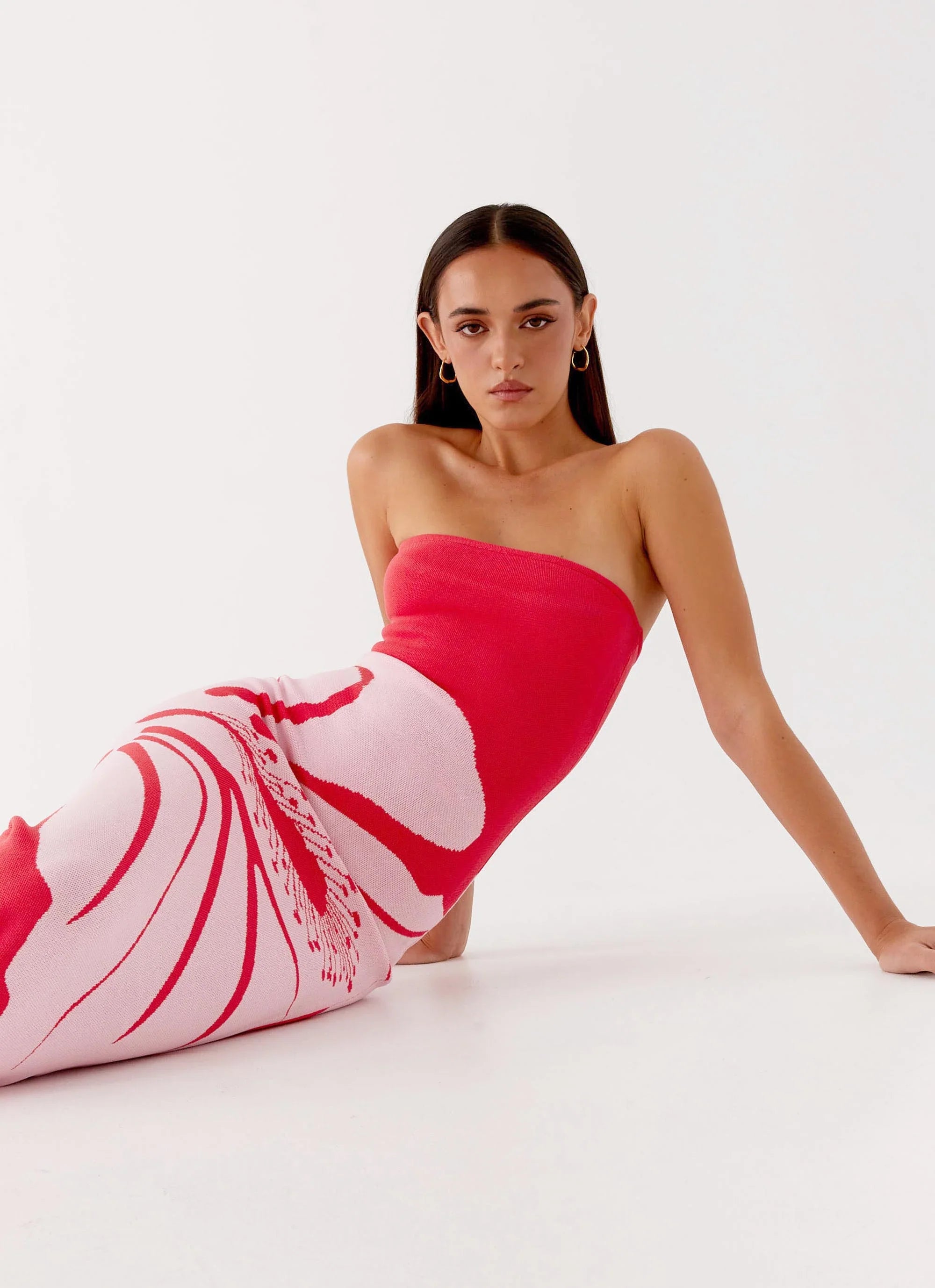 Jala Strapless Knit Maxi Dress Red Floral