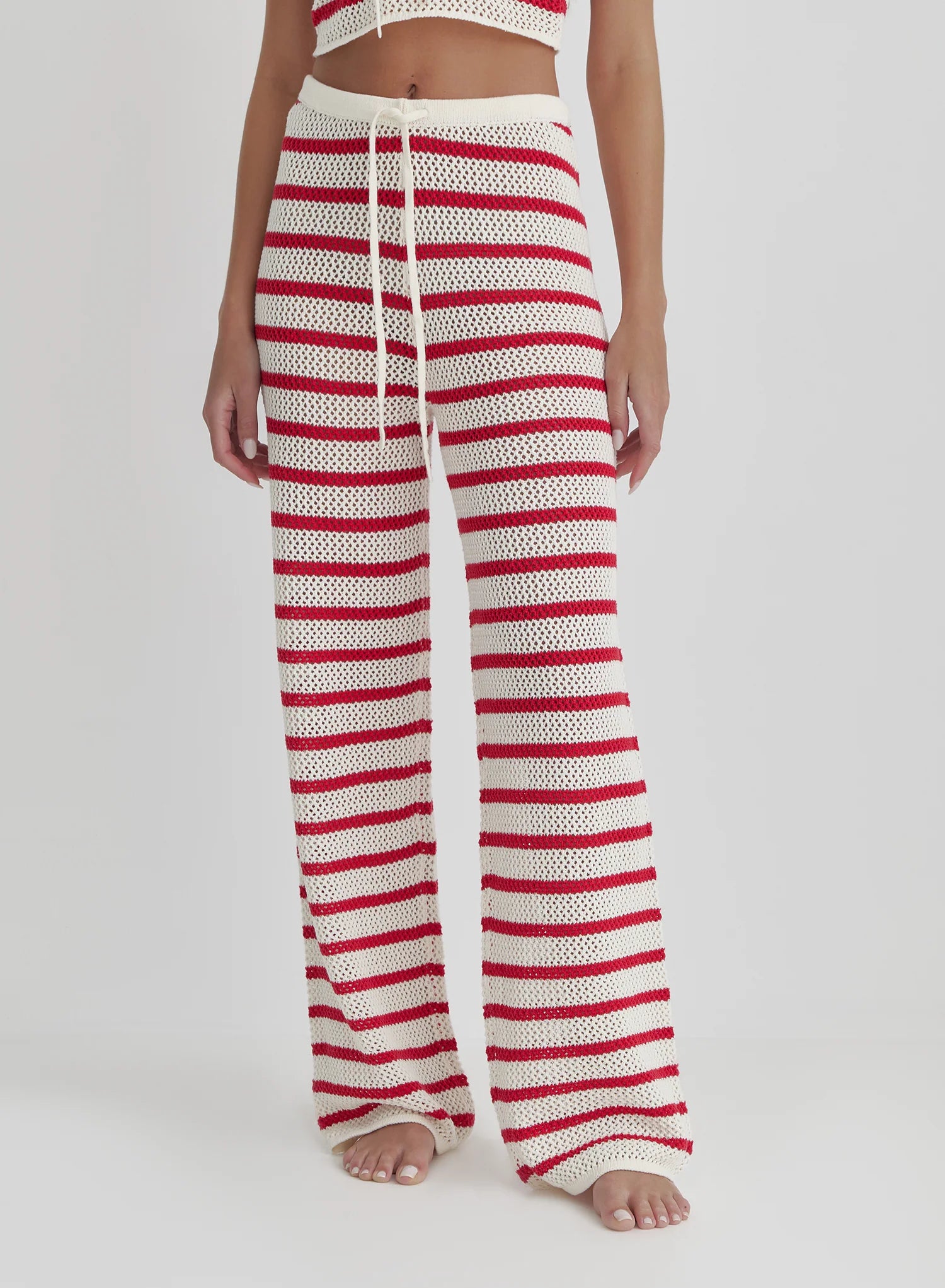 Red And White Striped Knitted Trouser