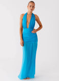 Dilemma Halter Maxi Dress Turquoise Blue