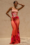 Ceremony Pink Ombre Floral Print Bandeau Fishtail Maxi Dress