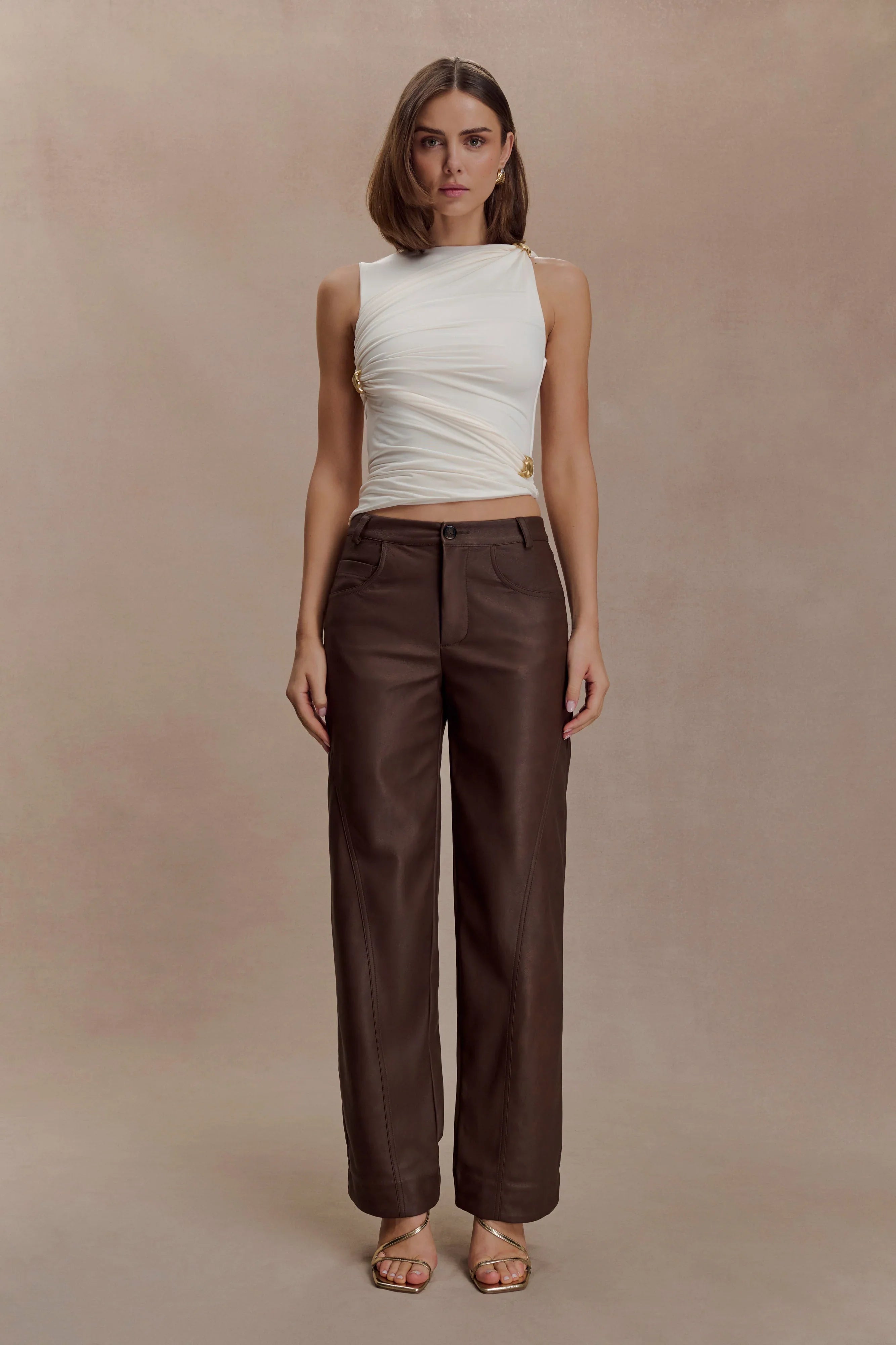 Amia Slinky Sleeveless Top With Hardware Ivory