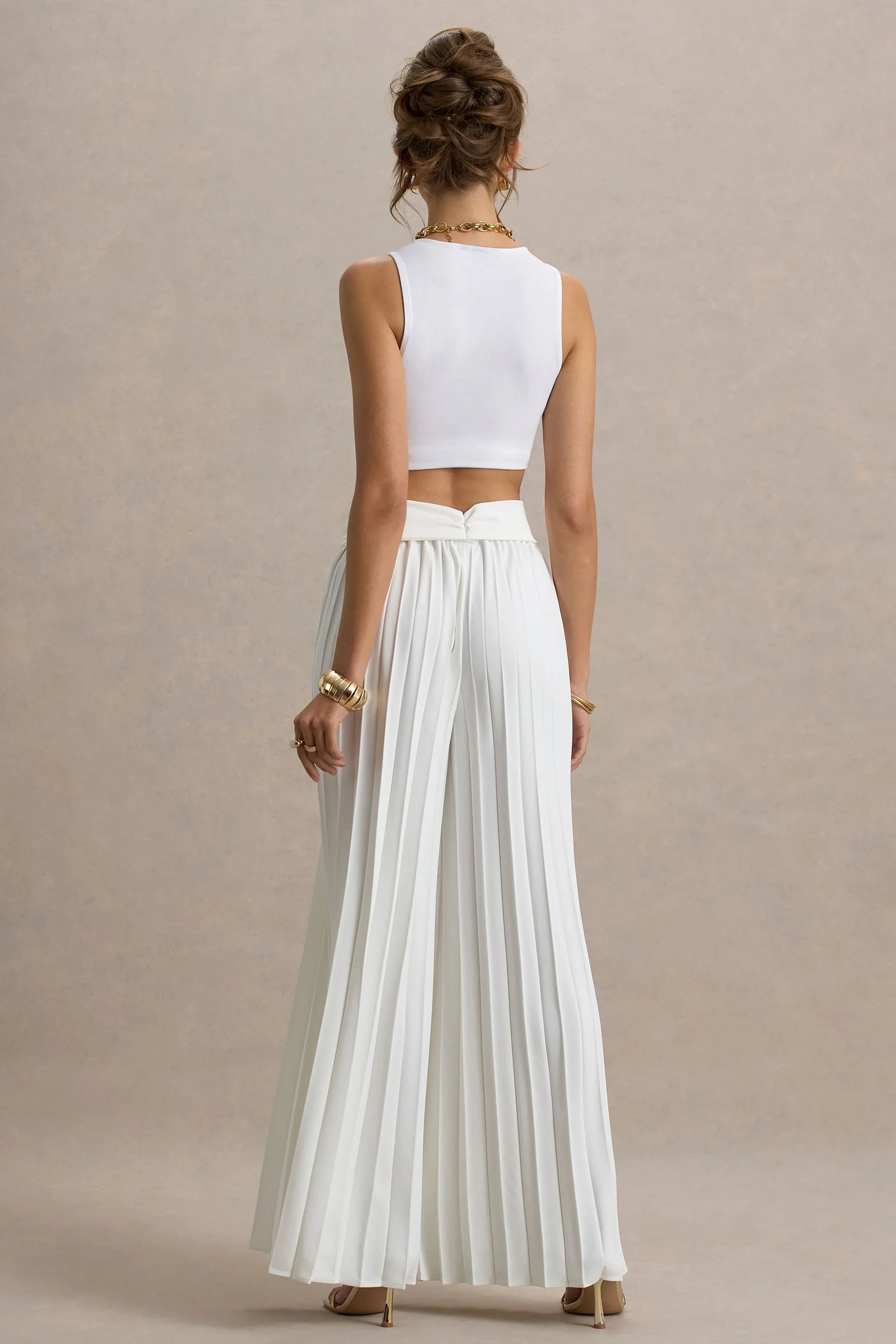 Eclipse Cream Pleated Wide Leg Trousers