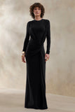 Desirelle Black Crew Neck Maxi Dress With Gathered Detailing