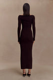 Cleona Merino Wool Ribbed Long Sleeve Maxi Dress Deep Chocolate