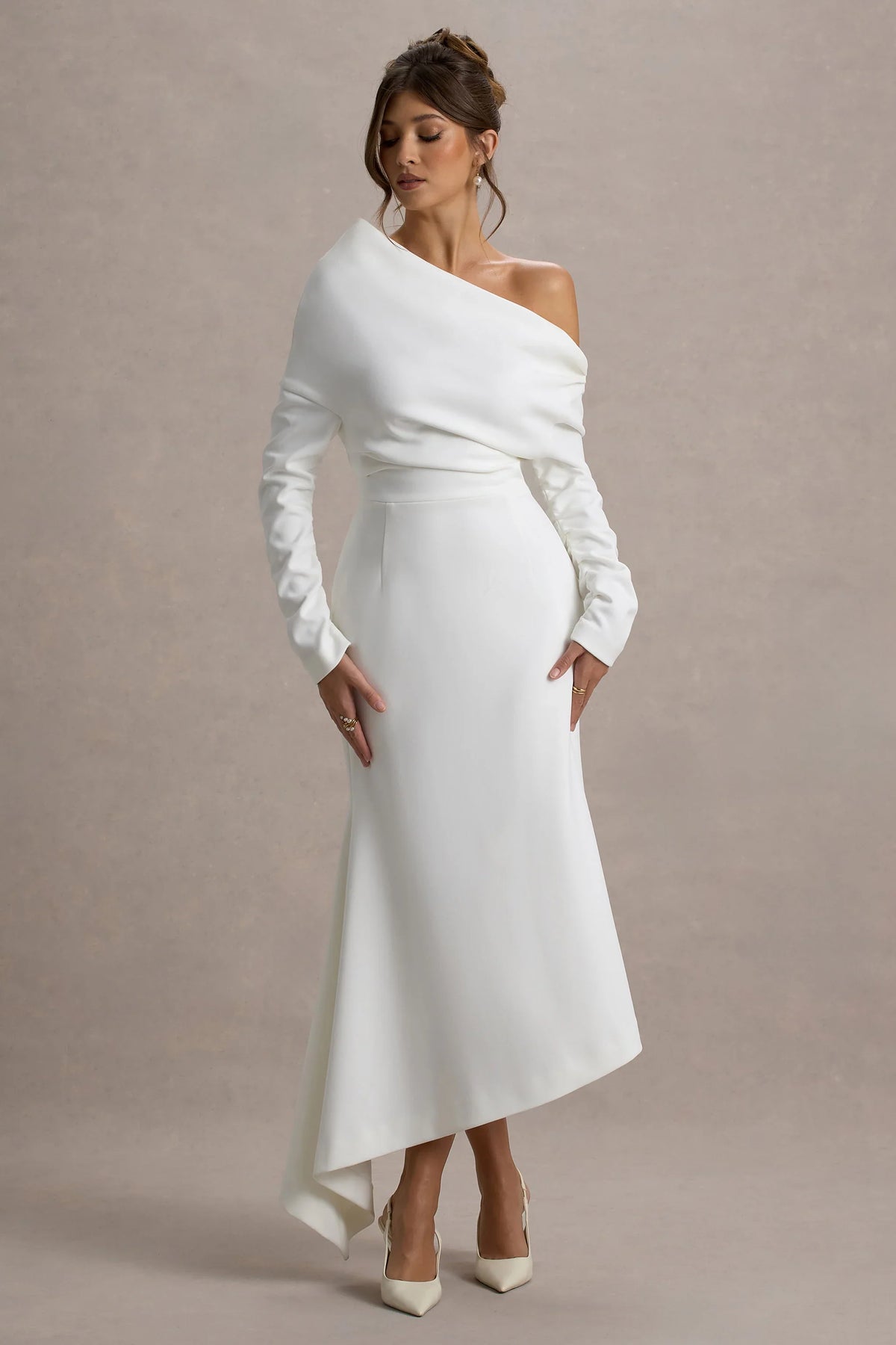 Lou White One Shoulder Asymmetric Maxi Dress