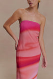 Amaya Strapless Chiffon Maxi Dress Pink Sunset Print
