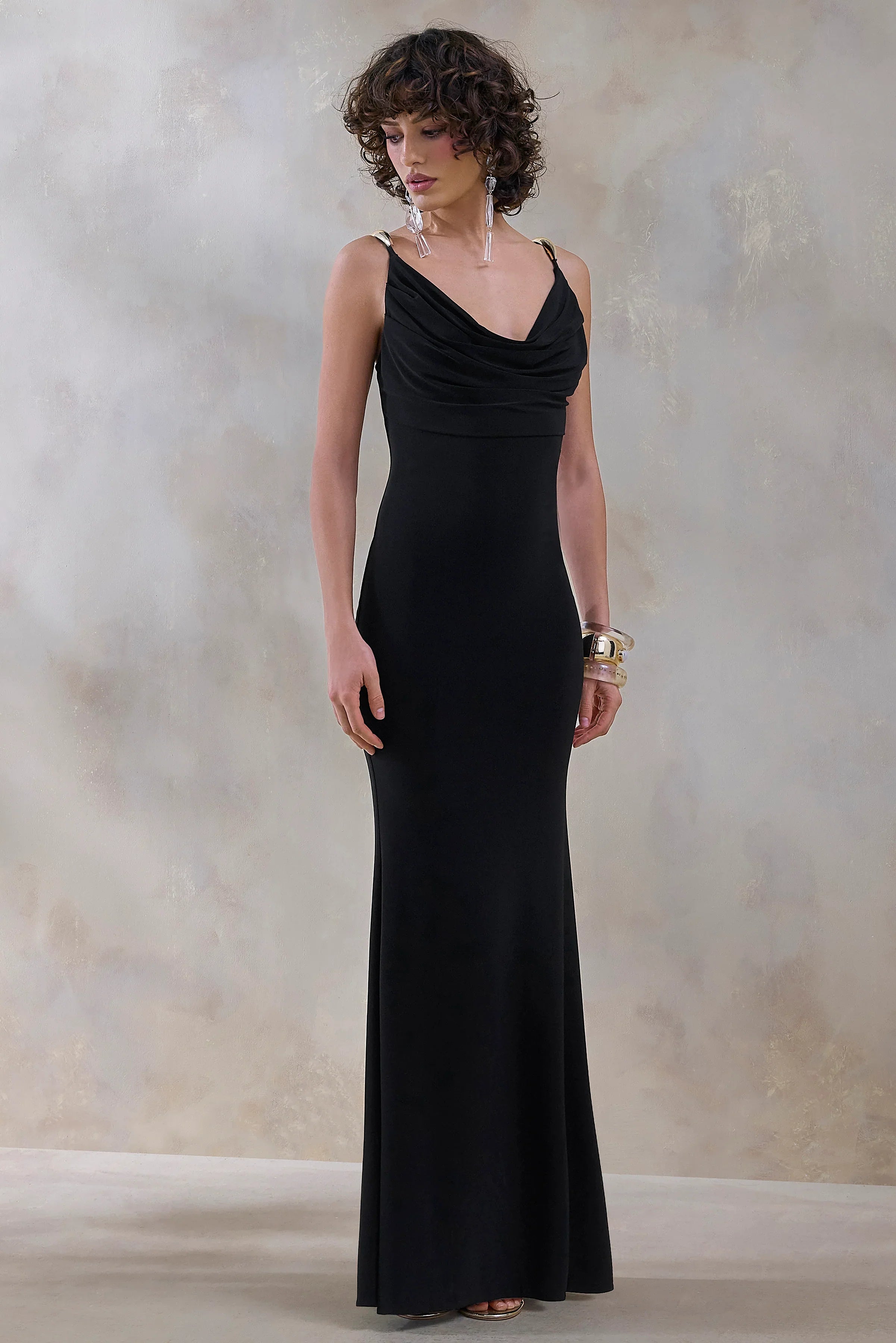 Iridessa Black Plunge Neck Maxi Dress