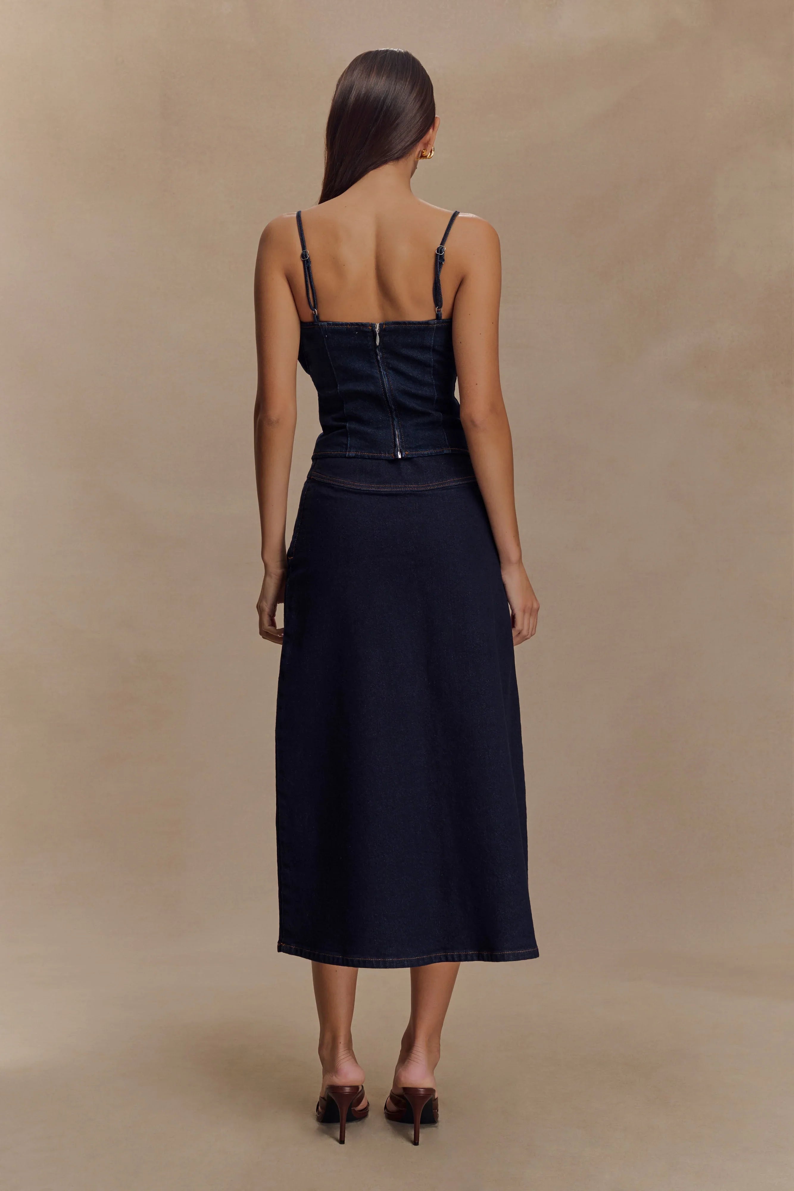 Cecilia Denim A Line Midi Skirt Indigo Blue