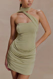 Mattea Slinky And Mesh Mini Dress With Scarf Sage