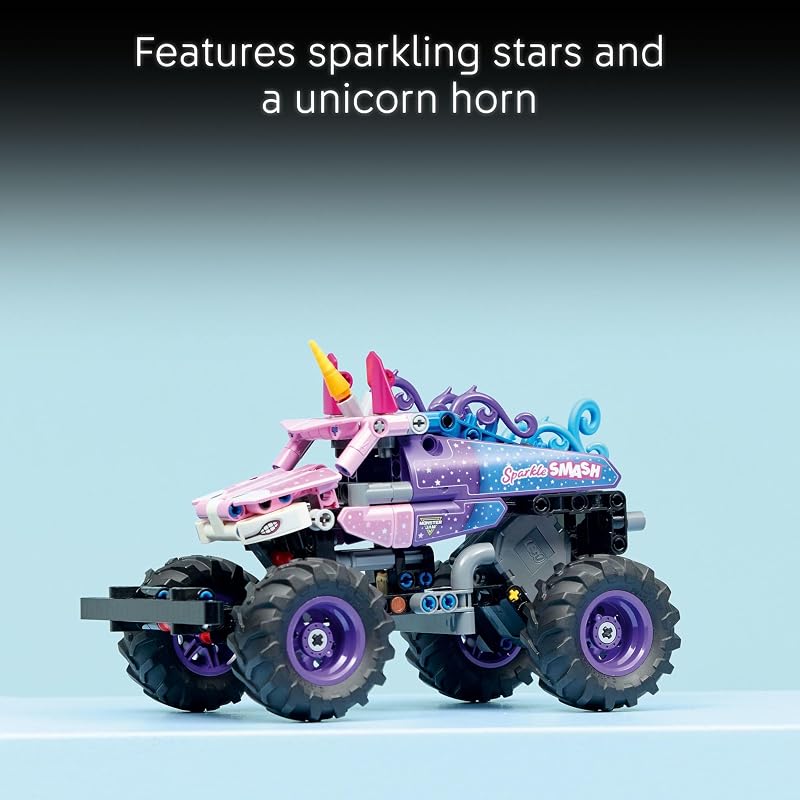 LEGO Technic Monster Jam Sparkle Smash Pull Back Truck Toy for Boys Girls Monster Truck Building Toy W Pull Back Racing Action for Kids Ages 7 Gift Idea for Birthdays 42220