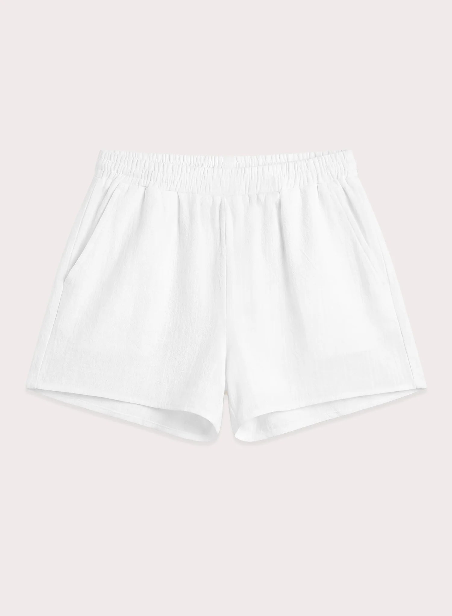 White Linen Elasticated Waist Linen Blend Shorts