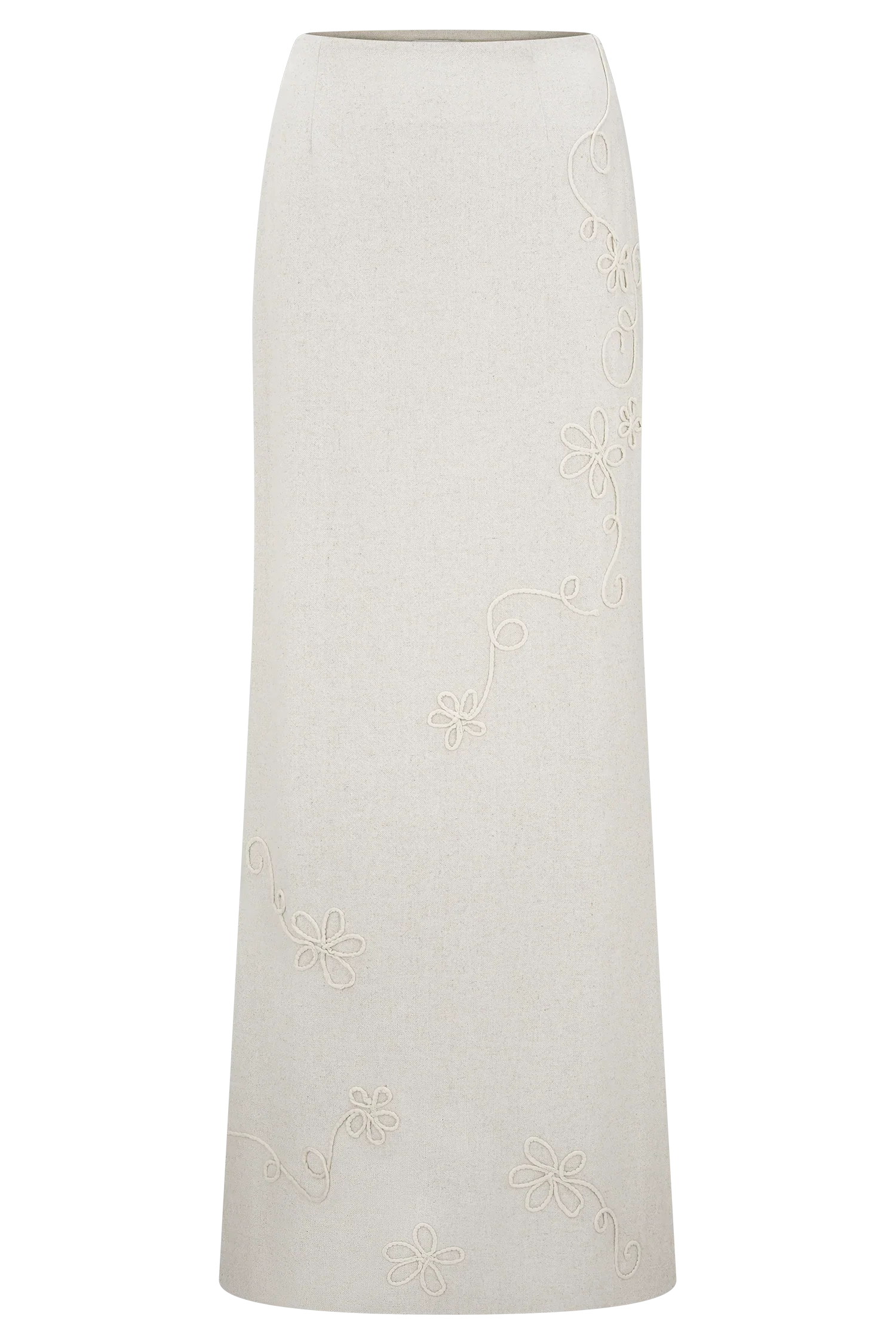 Casey Linen Embroidered Maxi Skirt Natural
