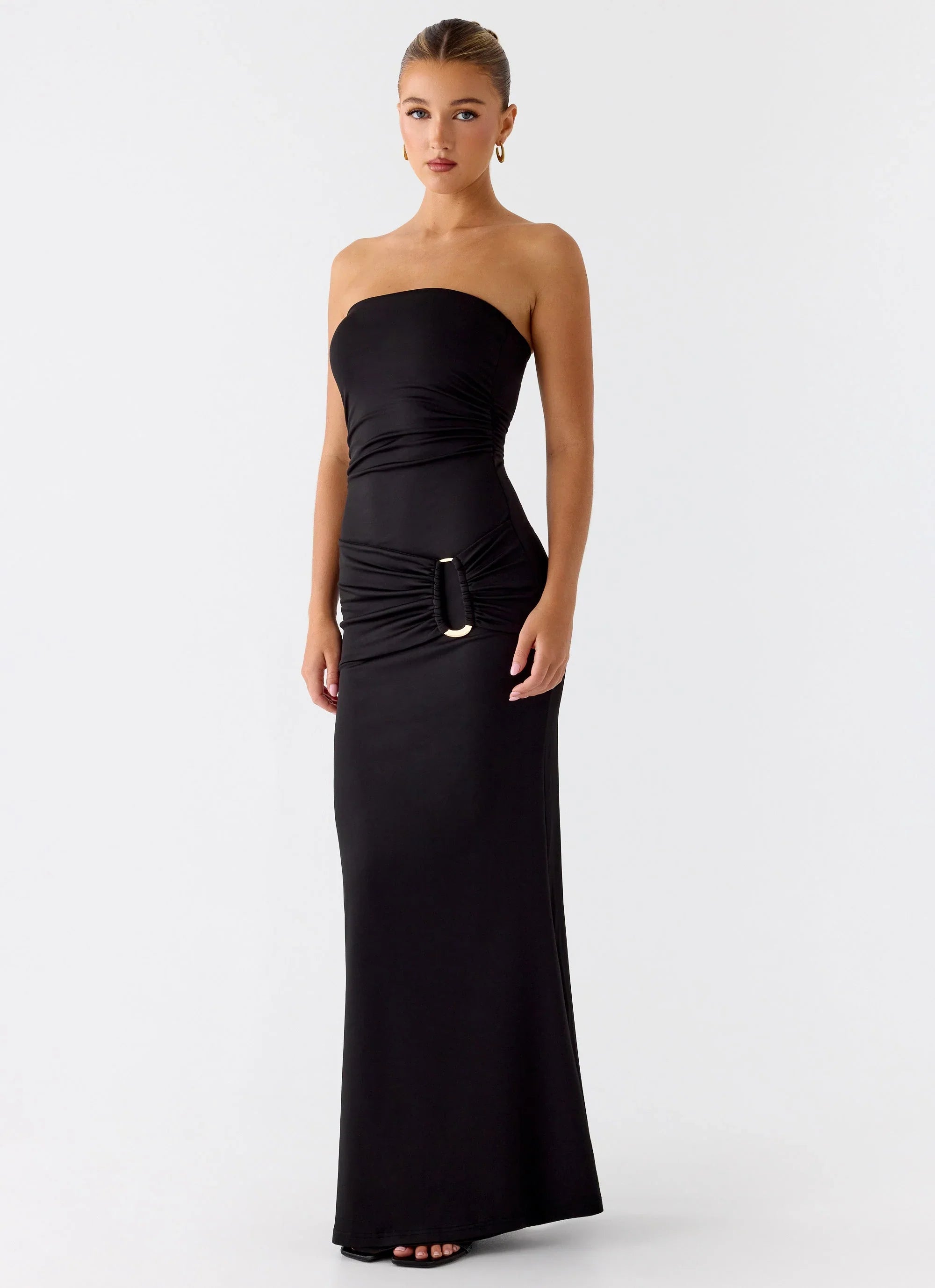 Metal Heart Strapless Maxi Dress Black