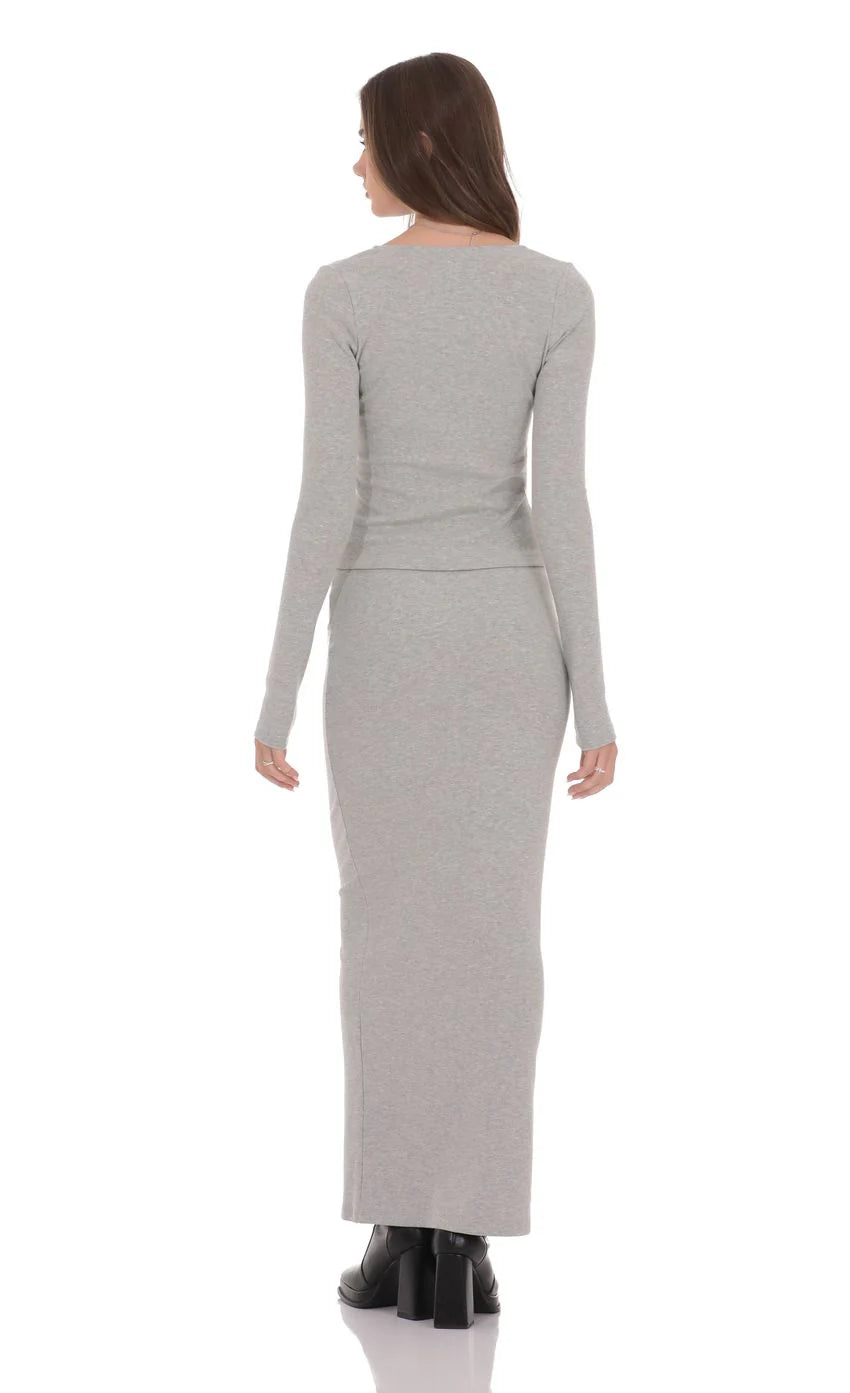 Ribbed Maxi Skirt in Grey