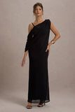 Aeliana Black Strappy V Neck Maxi Dress With Chiffon Sash