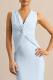 Holly Powder Blue Plunge Neck Maxi Dress With Twist Detail