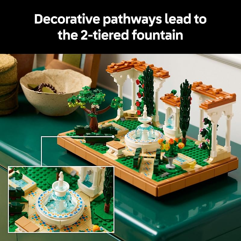 LEGO Icons Fountain Garden Building Set DIY Kit for Adults Ages 18 Miniature Craft Building Blocks for Home Decor Display Gift for Birthdays with Cypress Trees and Grape Vines 10359