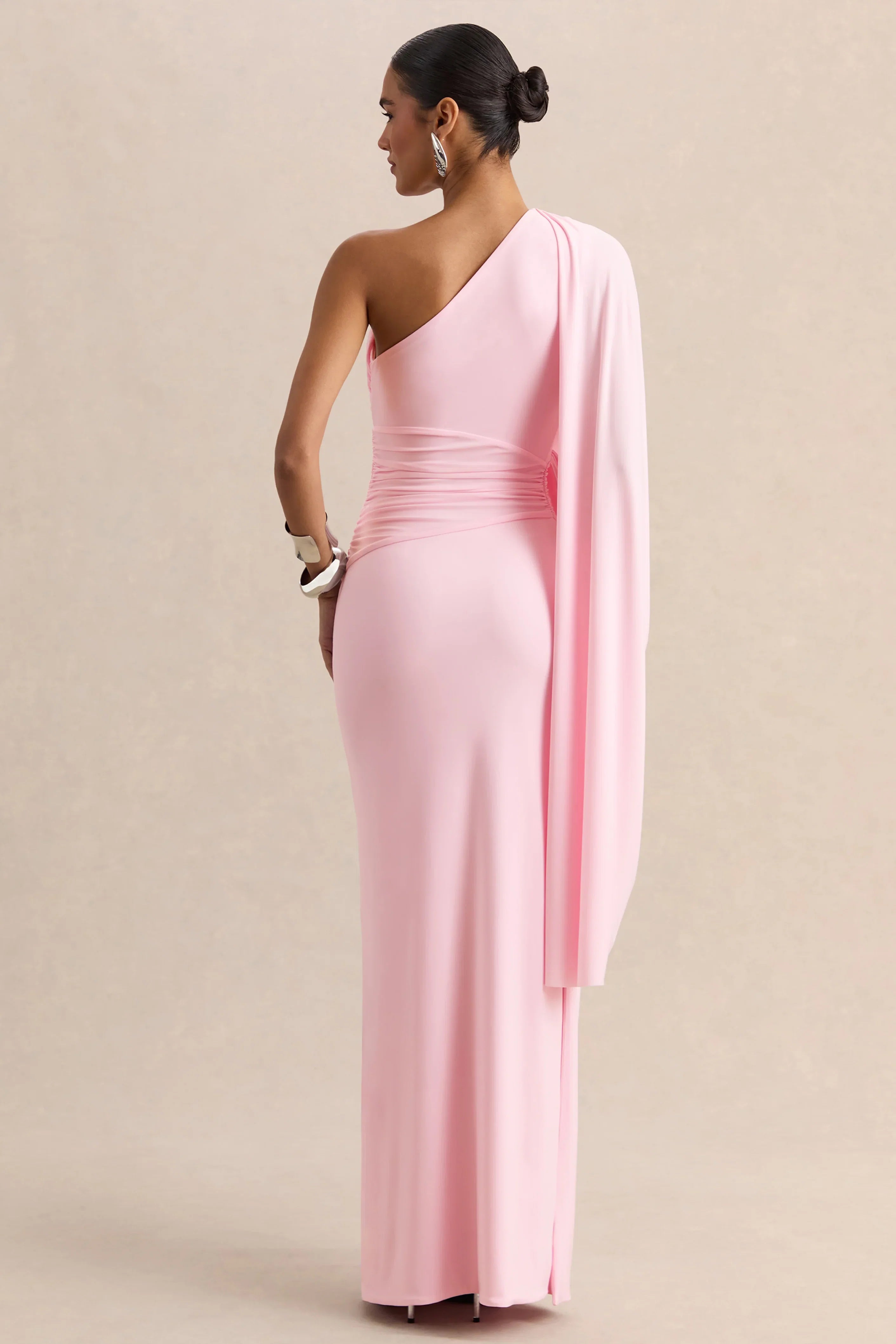 Sabella Pink Asymmetric Neck Maxi Dress