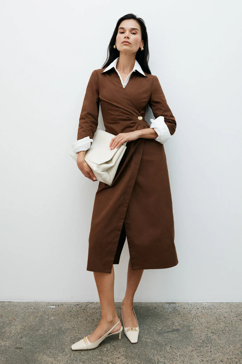 Mikaila Asymmetric Shirt Dress Dark Chocolate