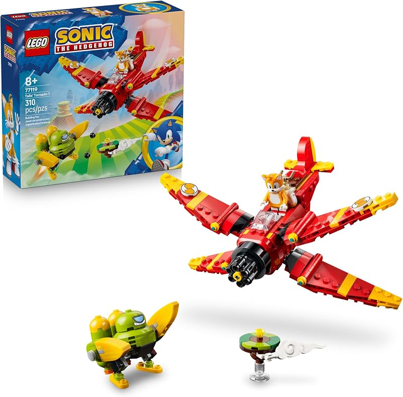 LEGO Sonic the Hedgehog Tails Tornado 1 77119 Building Toy for Boys Girls Ages 8 Airplane Toy for Pretend Play W Tails Minifigure 310 pieces Gift for Birthdays