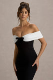 Corola Black White Bardot Volume Hem Midi Dress