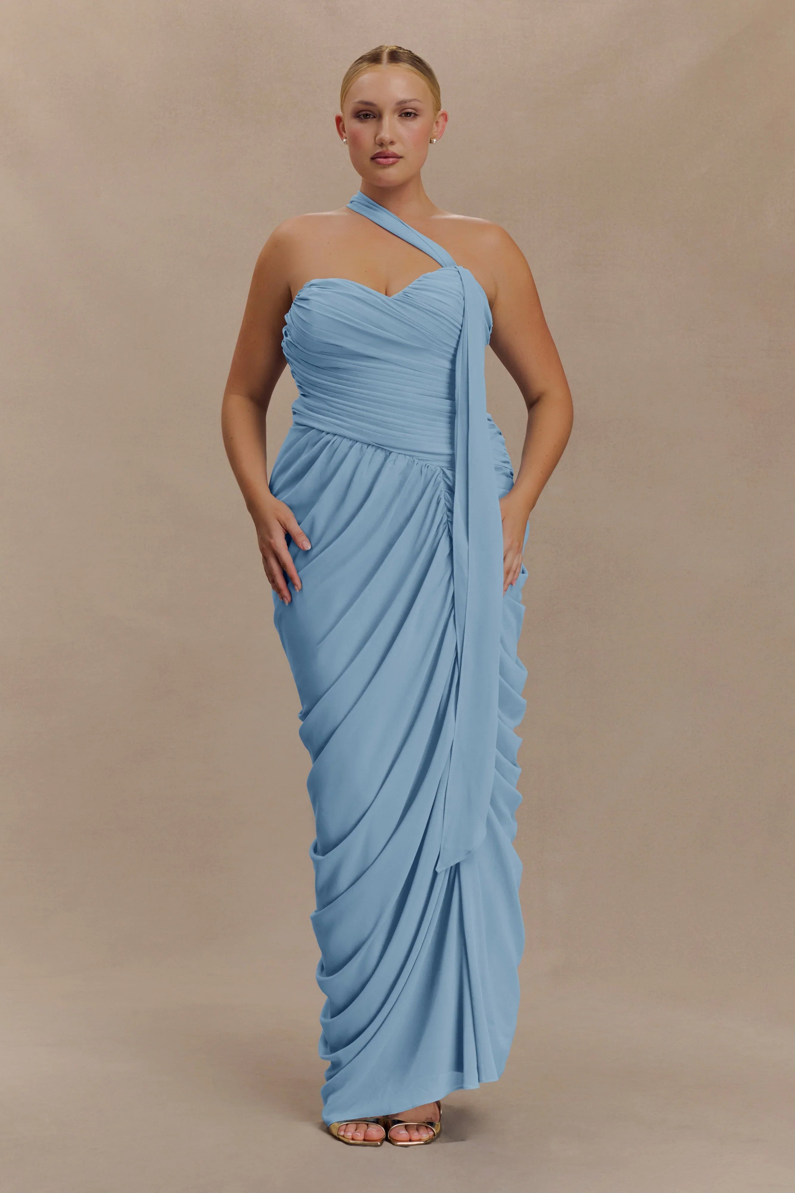 Micaela Chiffon Gathered Maxi Dress Alaskan Blue
