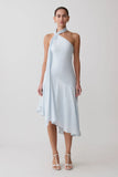 Evelina Halter Asymmetric Hem Midi Dress Ice Blue