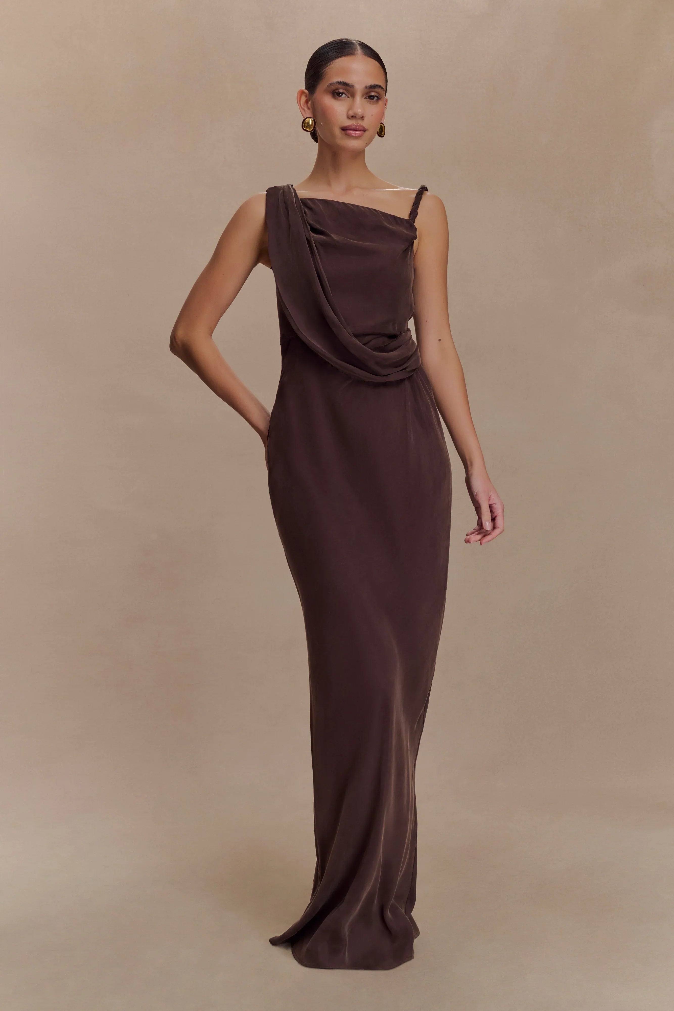 Lorieanne Draped Maxi Dress Dark Chocolate