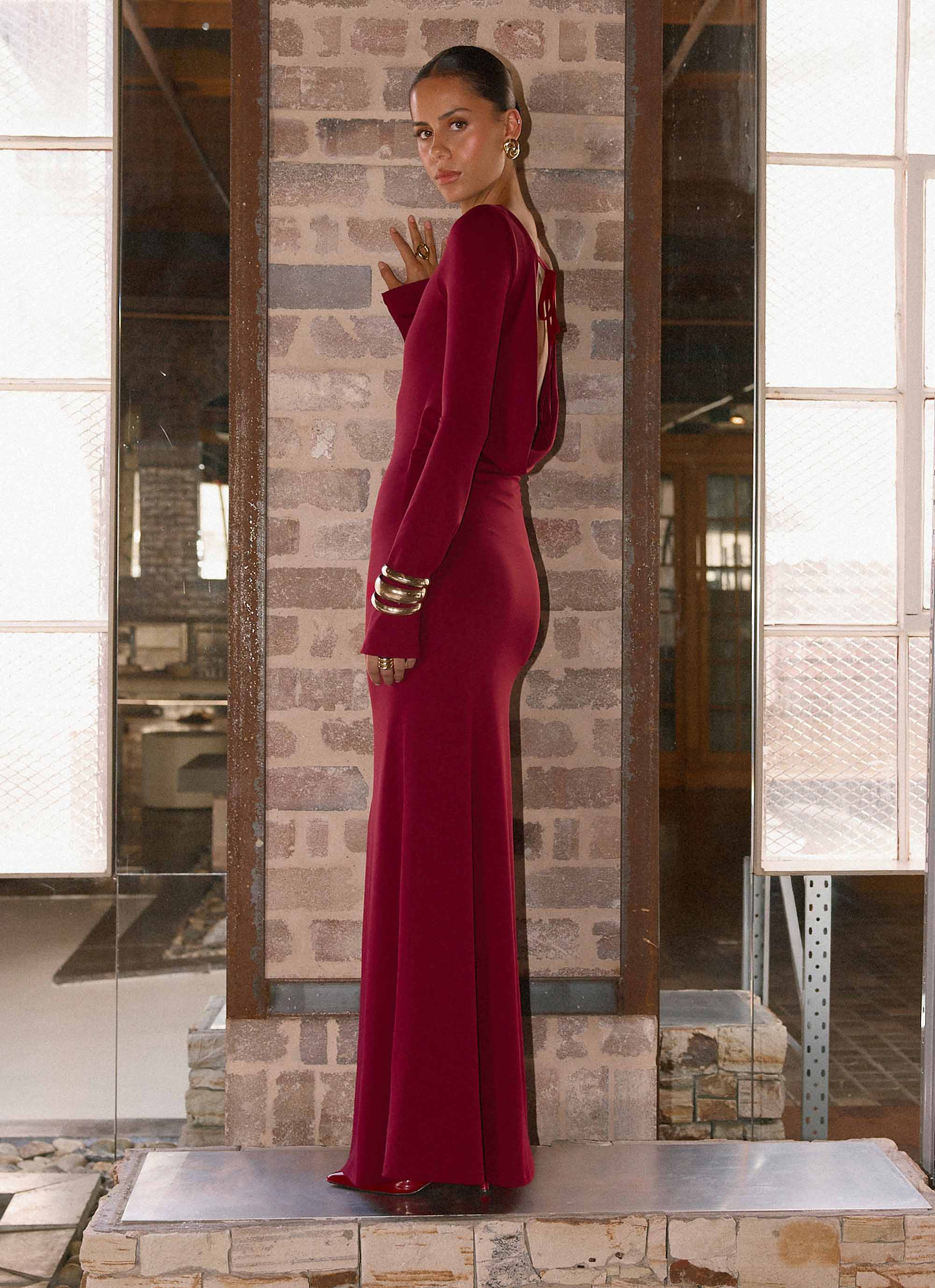Elmont Long Sleeve Maxi Dress Dark Cherry