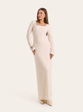 Ecru Square Neck Long Sleeve Maxi Dress