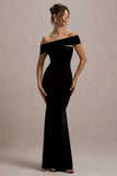 Candela Black Velvet Asymmetric Bardot Maxi Dress