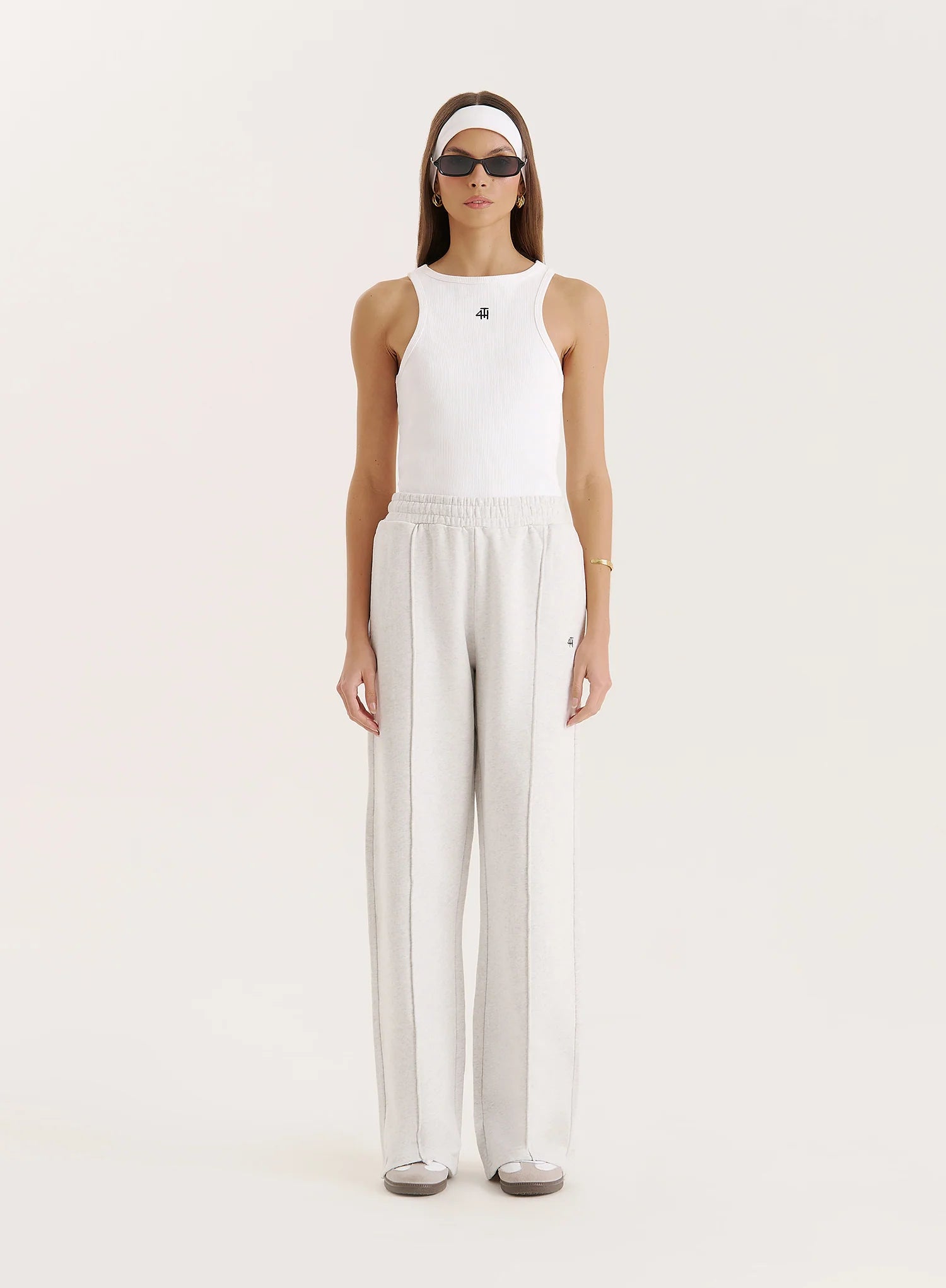 Light Grey 4th Wide Leg Branded Joggers