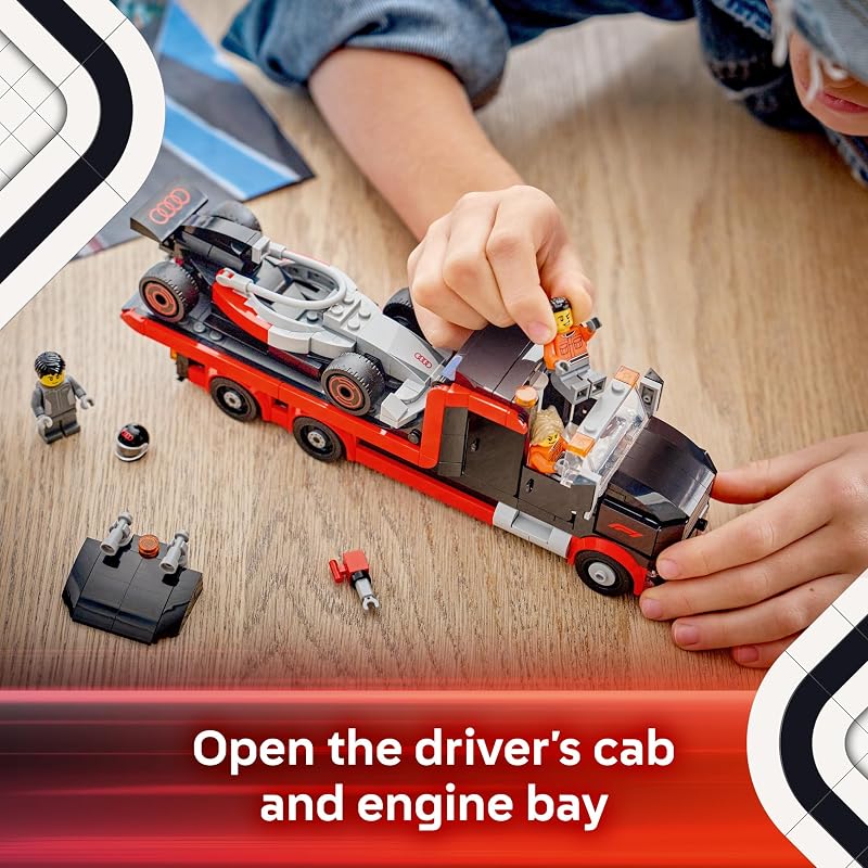 LEGO City F1 Display Truck with Audi F1 Race Car Building Toy for Boys Girls Ages 7 F1 Car Toy for Pretend Play Gift for Birthdays 60493