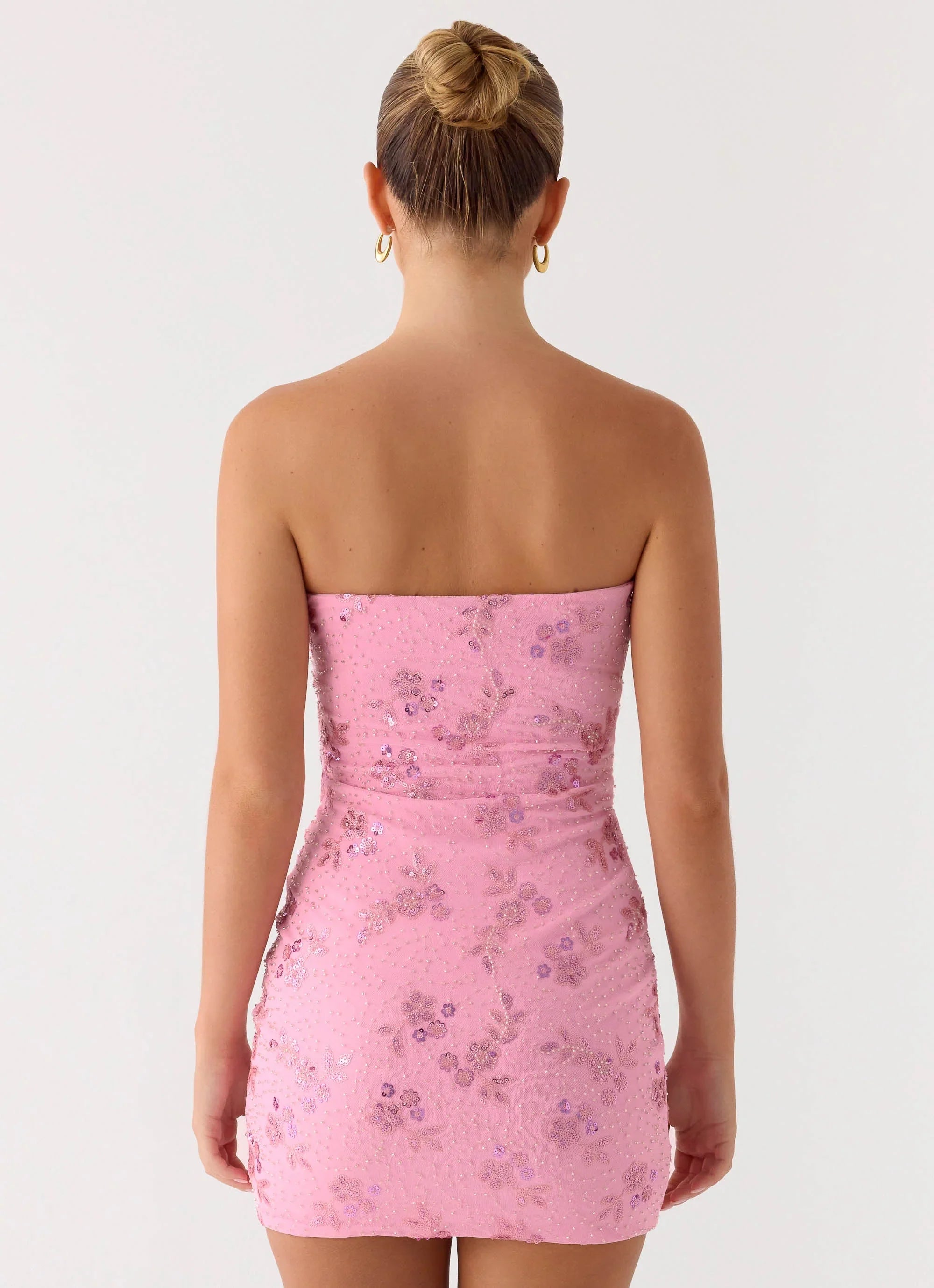 Push Back Beaded Sequin Mini Dress Pink