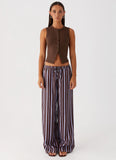 Fresh Face Linen Pants Purple Brown Stripe