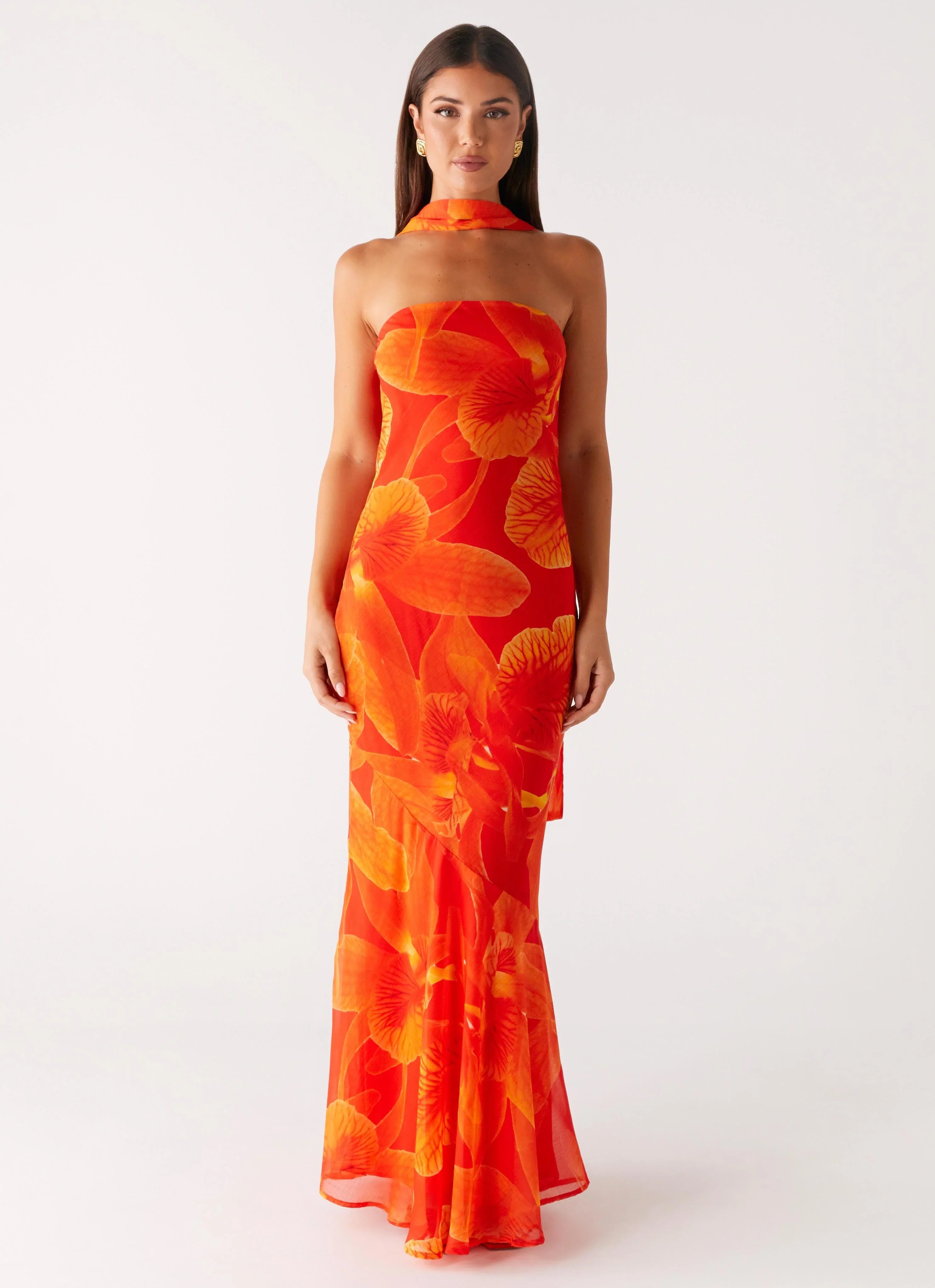 Under The Pagoda Maxi Dress Orange Floral