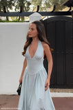 Angelina Scuba Halter Midi Dress Pale Blue