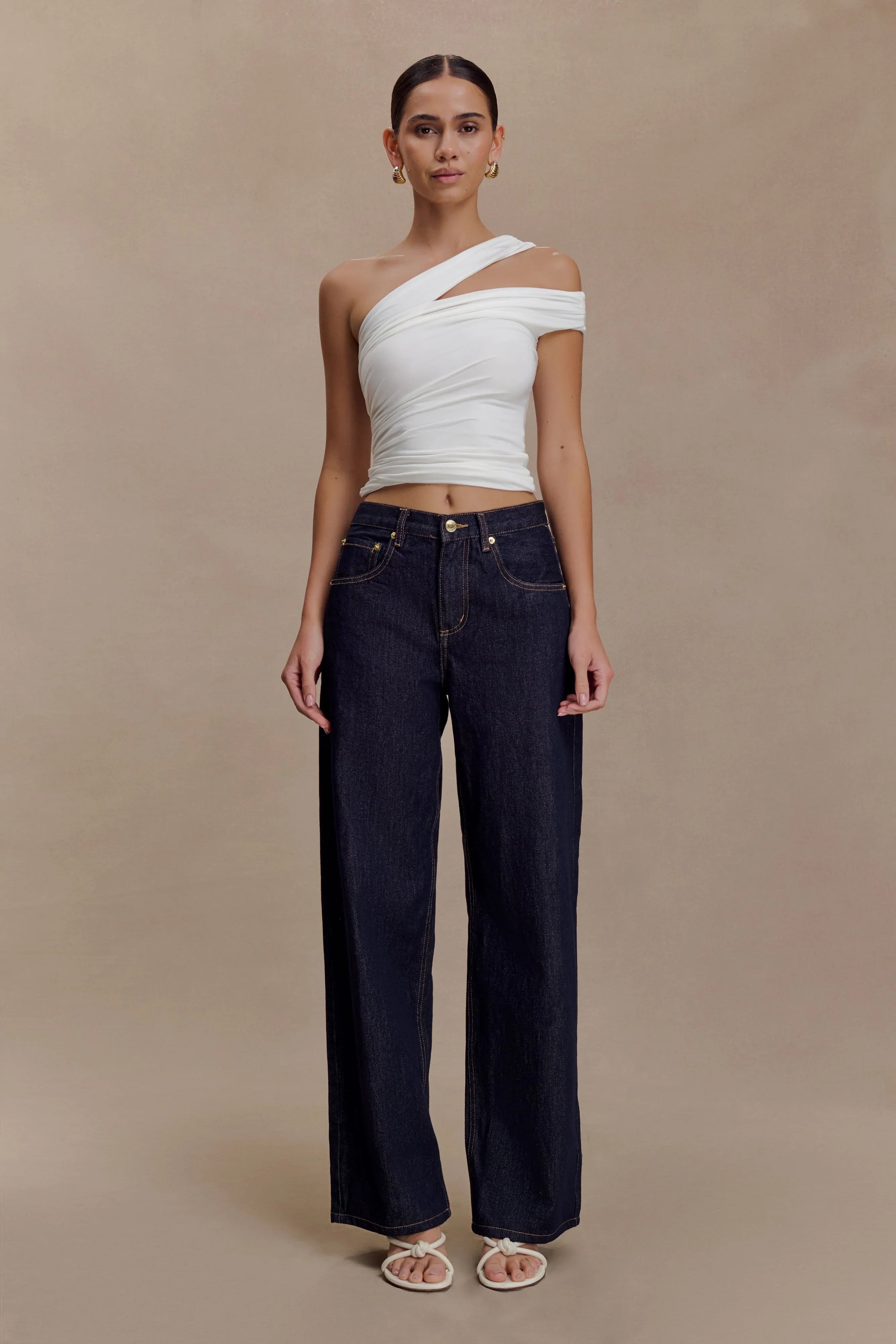 Anna One Shoulder Modal Top White