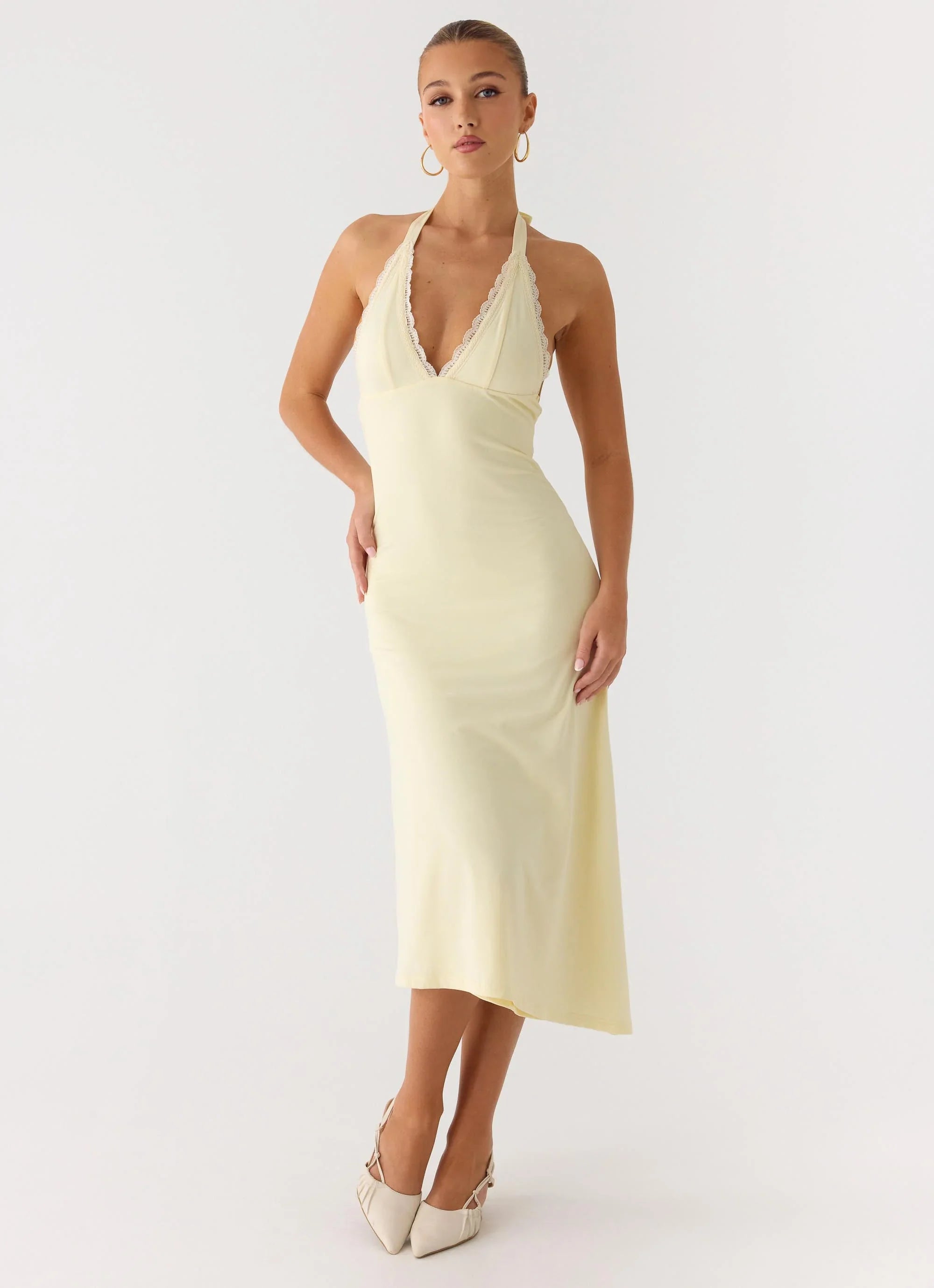 Illuminate Halter Midi Dress Butter Yellow