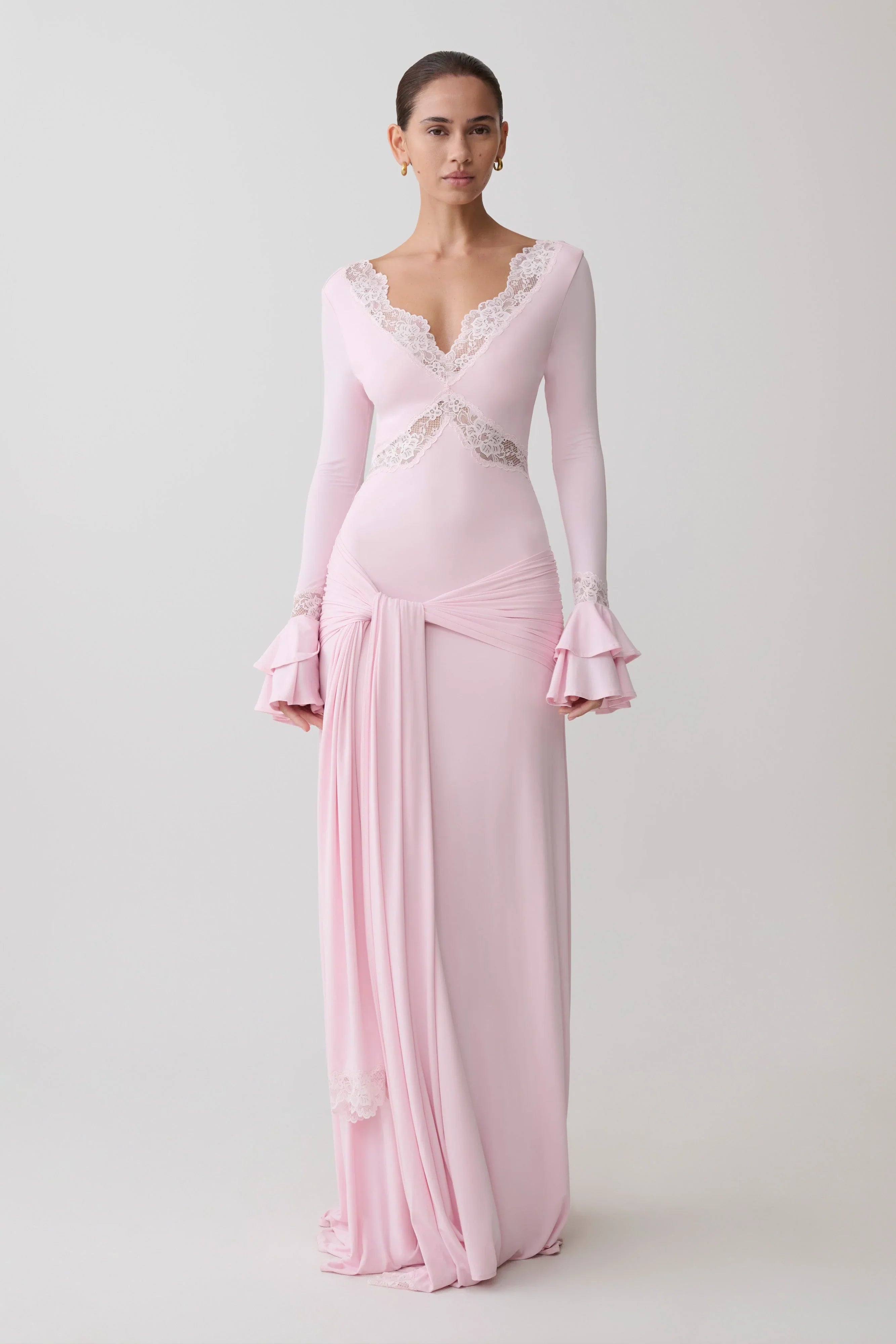 Electra Slinky Lace Maxi Dress Ballet Pink