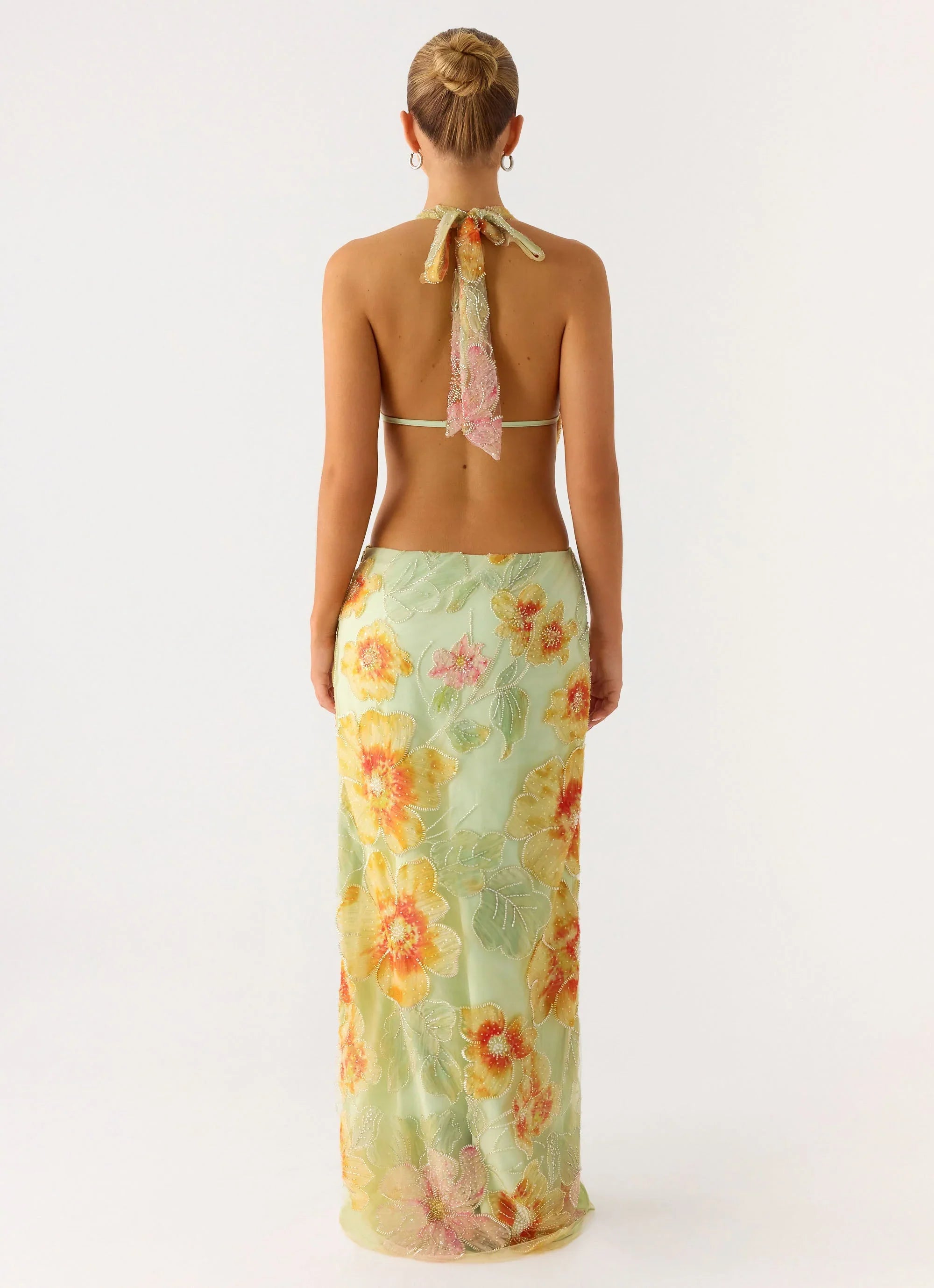Really Something Beaded Maxi Dress Green Floral Beaded