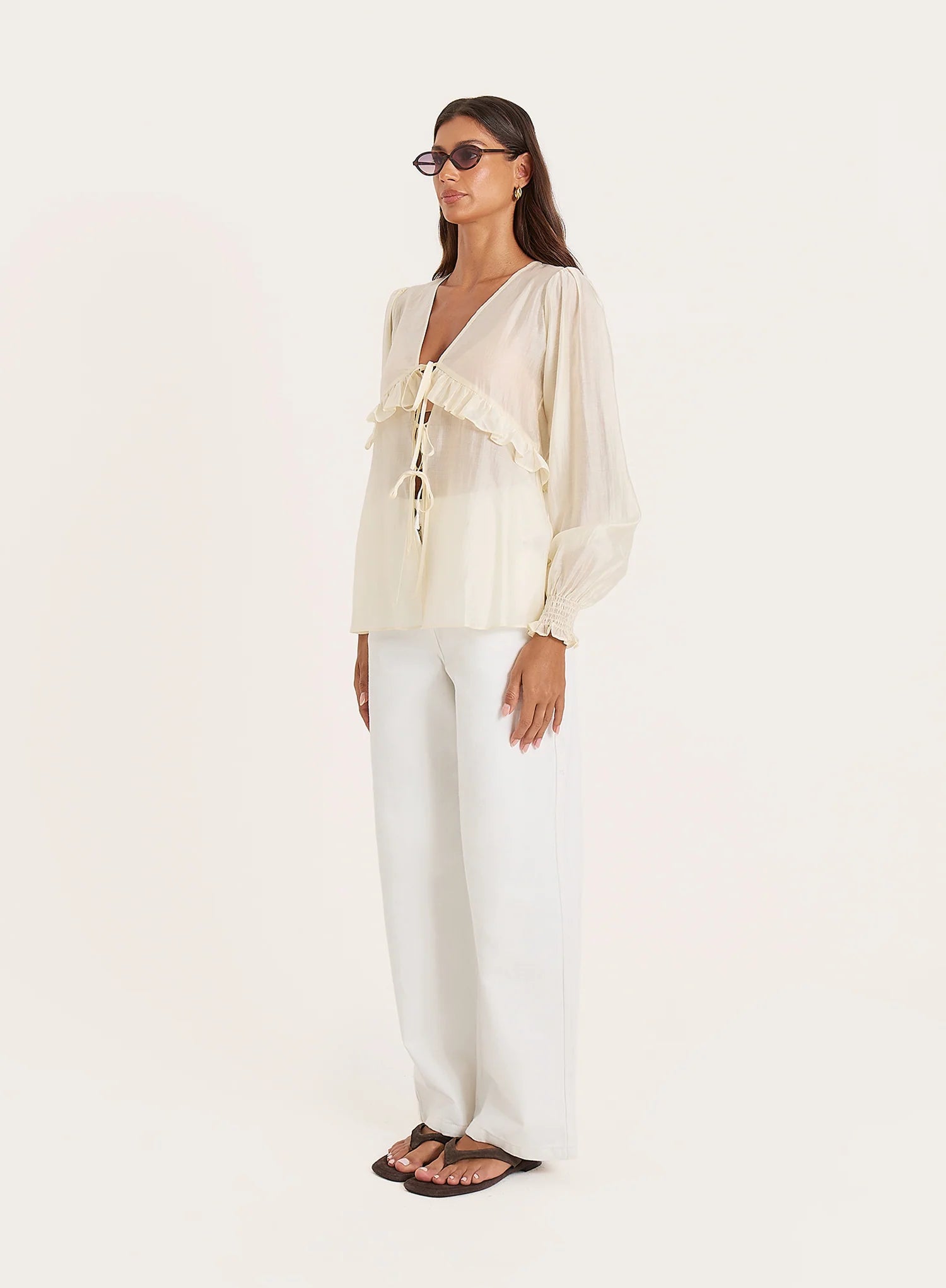Buttercream Sheer Tie Front Blouse